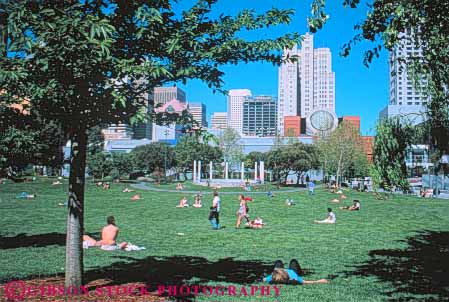 Stock Photo #10777: keywords - architecture buena buildings california center cities city cityscape cityscapes design downtown francisco gardens grass horz lawn modern municipal new office open park parks people plaza plazas public relaxing renewal san skyline skylines space style summer urban yerba