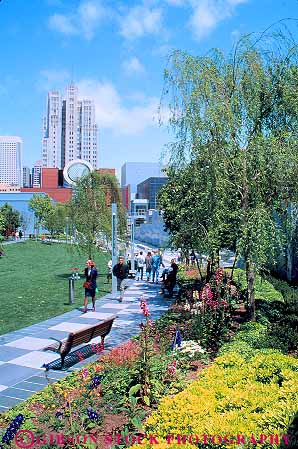 Stock Photo #13700: keywords -  architecture buena building buildings california cities city cityscape cityscapes design downtown francisco gradens landmark landmarks landscaping modern municipal park parks people plaza plazas public san scenery scenic skyline skylines squares style summer urban vert yerba