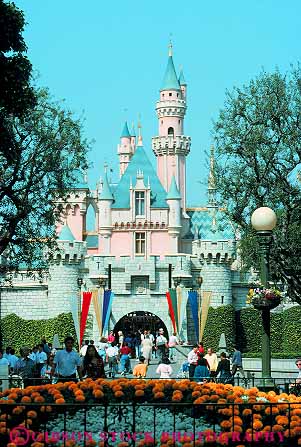 Stock Photo #12096: keywords -  amusement anaheim attraction beauty california castle castles destination disneyland fairytale fairytales medieval park parks pink place recreation sleeping tall theme tourist tower towers travel vert