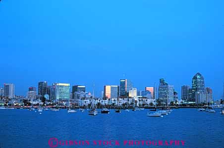 Stock Photo #7795: keywords -  america american architecture blue boat boats building buildings business california center cities city cityscape cityscapes dark diego downtown dusk harbors high horz marina marinas modern new office rise san skyline skylines sunset urban usa