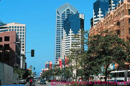 Stock Photo #9347: keywords -  broadway building buildings california center cities city contrast contrasting design designs diego different downtown horz san street streets style styles urban