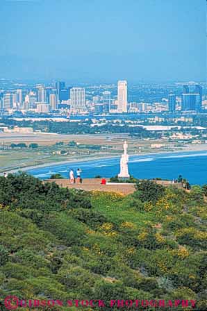 Stock Photo #9355: keywords - cabrillo california city cityscape commemorate commemorates commemorating diego monument national san statue statues stone vert view