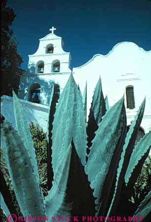 Stock Photo #9371: keywords -  adobe agave architecture building buildings cactus california chapel chapels church churches diego fathers franciscan historic mexican mission missions old reconstructed reconstruction replica replicas san spanish vert vintage white