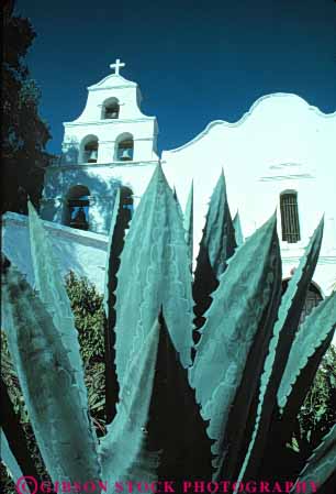 Stock Photo #9371: keywords - adobe agave architecture building buildings cactus california chapel chapels church churches diego fathers franciscan historic mexican mission missions old reconstructed reconstruction replica replicas san spanish vert vintage white