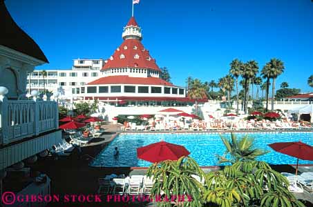 Stock Photo #9380: keywords - architecture attraction california coronado del destination diego historic horz hotel hotels landmark landmarks old outdoor outside pool pools resort resorts san summer swim swimming tourist tradition traditional travel vacation