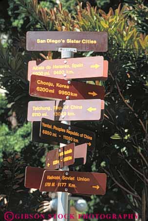 Stock Photo #9405: keywords - california cities city diego direction directions distance foreign metric miles san sign sisters vert