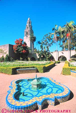 Stock Photo #9413: keywords -  alcazar balboa california city diego garden gardens high landscape landscaping municipal park parks public san seen tall tower towers vert