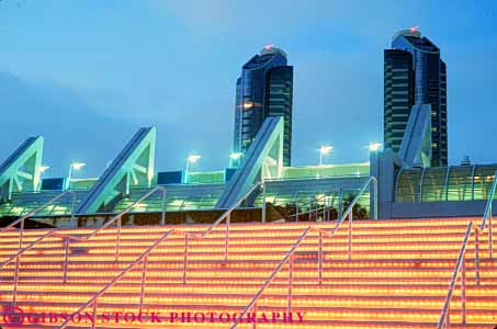 Stock Photo #9453: keywords - abstract abstraction architecture building buildings california center centers convention conventions design diego hall horz illuminate illuminated lighting lights meeting modern municipal new public san stair stairs step steps style