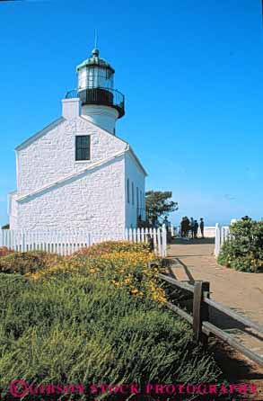 Stock Photo #9460: keywords - building buildings california coast coastal cylinder cylindrical diego group high historic lighthouse lighthouses loma people point san seashore shore shoreline tall tour tourists tours tower towers vert white