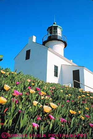 Stock Photo #9462: keywords - building buildings california coast coastal cylinder cylindrical diego high historic lighthouse lighthouses loma point san seashore shore shoreline tall tower towers vert white