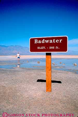 Stock Photo #12293: keywords -  arid bad below brine buildup california climate climatology crust crusted death depressed depression desert deserts dry elevation habitat hot lakebed level low lowest minus national negative number park parks people person place salt sea sign signs spot sunny valley valleys vert warm water