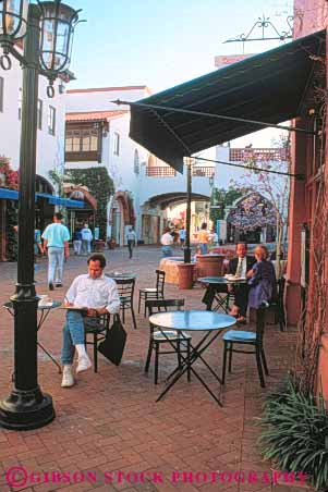 Stock Photo #9878: keywords -  barbara cafe cafes california evening mall malls nuevo paseo people plaza plazas relax relaxed relaxing santa town towns vert warm