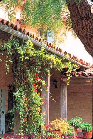 Stock Photo #9895: keywords -  architecture art barbara building buildings california design museum of old plant plants plaza plazas roof roofs rustic santa spanish style tile tradition traditional vert vintage weathered