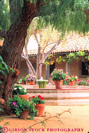 Stock Photo #9896: keywords -  architecture art barbara building buildings california design museum of old plant plants plaza plazas roof roofs rustic santa spanish style tile tradition traditional vert vintage weathered