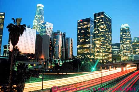 Stock Photo #3326: keywords - angeles building california city cityscape downtown dusk horz lighting los night skyline traffic