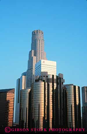 Stock Photo #7813: keywords -  america american angeles architecture building buildings business california center cities city cityscape cityscapes downtown high los modern new office reflect reflection reflects rise skyline skylines sunset urban usa vert