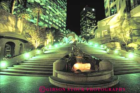 Stock Photo #8418: keywords -  and angeles building buildings bunker california center city core dark downtown evening fountain hill horz landscaping lighting los night steps urban
