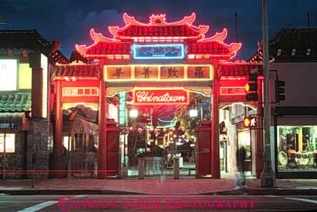Stock Photo #8428: keywords -  american angeles arch architecture asian bilingual bright california chinatown chinatowns chinese color colorful community dark descent design dusk enclave english ethnic evening heritage horz illuminate illuminated illuminates language lighted lighting lights lineage los minority neon night red sign signage signs