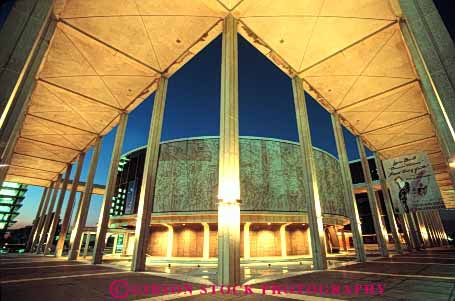 Stock Photo #8475: keywords - adamson ange angeles angle angles angular architecture building buildings california canopies canopy center cities city civic column columns dark downtown dusk evening horz les lighting lights los modern municipal night right theater urban