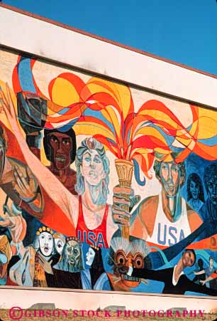 Stock Photo #8495: keywords -  angeles art artistic big building california color colorful ethnic heritage huge large local los mural murals outdoor outside paint painted painting public vert wall walls