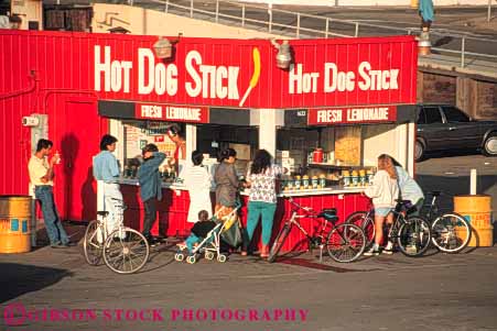 Stock Photo #9841: keywords - beach beaches business california coast coastal dog food horz hot landmark monica red santa seashore shore shoreline small snack snacks stand vendor vendors