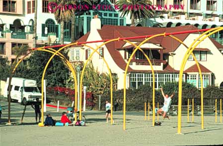 Stock Photo #9842: keywords -  area beach beaches california coast coastal horz in monica people play playground playgrounds santa seashore shore shoreline