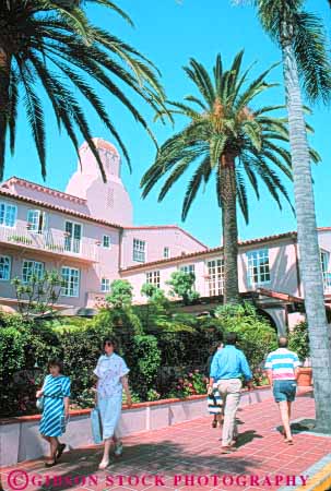 Stock Photo #9487: keywords -  california coast coastal destination diego hotel hotels jolla la past people resort resorts san seashore shore shoreline summer travel valencia vert walk walkers walking