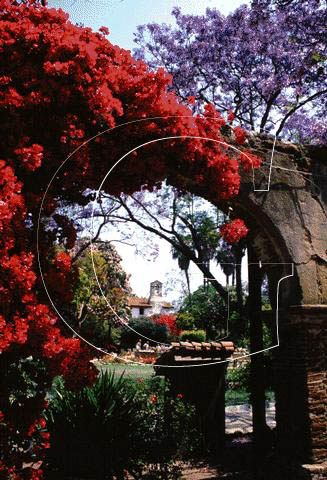 Stock Photo #3397: keywords -  adobe arch bougainvillea california capistrano door flower historic history juan mission san vert wall