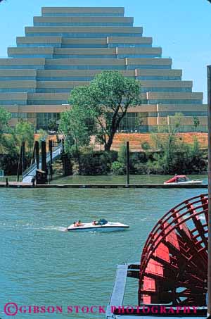 Stock Photo #7860: keywords -  america american architecture boat boaters building buildings california cities city ing motorboat recreation river sacramento summer us usa vert water