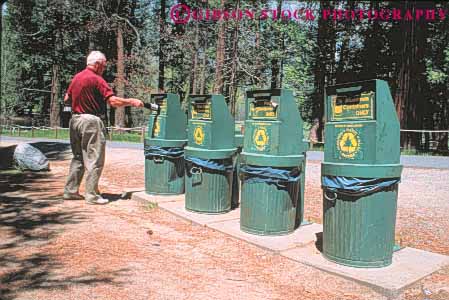 Stock Photo #9947: keywords -  alpine california can cans collect collection container containers environment horz man national nature park parks point receptacle receptacles recycle recycles recycling sierra station summer uses valley valleys wild yosemite