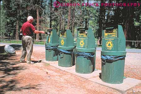 Stock Photo #9947: keywords - alpine california can cans collect collection container containers environment horz man national nature park parks point receptacle receptacles recycle recycles recycling sierra station summer uses valley valleys wild yosemite