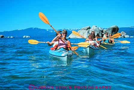 Stock Photo #9585: keywords -  alpine boat boats california clean clear destination female females freshwater friend friends group groups horz kayak kayaker kayakers kayaking kayaks lake lakes mountains paddle paddling recreation sierra sport sports summer tahoe team teams travel water women