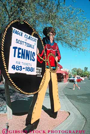 Stock Photo #9048: keywords -  advertise advertisement advertising arid arizona climate community cowboy desert destination dry hot match phoenix resort resorts scottsdale sign signs southwest southwestern sunny tennis travel vert warm west western