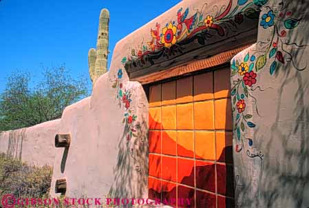 Stock Photo #9053: keywords -  adobe arid arizona art artistic climate community decorate decorated desert destination dry horz hot paint painted phoenix resort resorts scottsdale southwest southwestern sunny tile travel wall warm west western