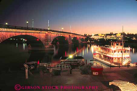night London Bridge and riverboat Lake Havasu Arizona Stock Photo 17282
