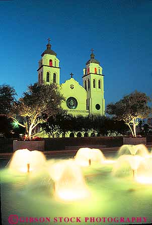 Stock Photo #11764: keywords -  and architecture arizona church churches dark downtown dusk evening fountain fountains lighting lights mary marys night phoenix saint southwest st st. tower towers vert west western