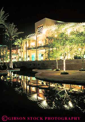 Stock Photo #11767: keywords - architecture arizona bright building center lighting lights mall malls modern new night phoenix pond reflect reflection reflects southwest vert water west western