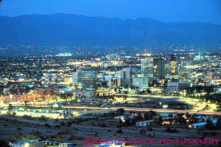 Stock Photo #7494: keywords - america american architecture arizona building buildings business center cities city cityscape cityscapes dark downtown dusk evening horz light lighting lights modern new night nite office skyline skylines southwest tucson urban usa west