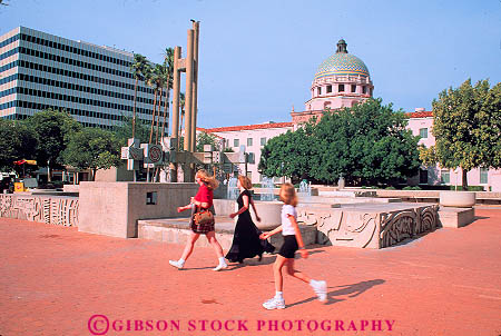 Stock Photo #11673: keywords -  arizona building county court courts dome domes fountain fountains horz in near past people plaza plazas public southwest tucson walking west