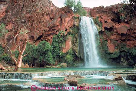 Stock Photo #12734: keywords -  arizona canyon canyons creek creeks falls flow flowing flows geologic geological geology gravity havasu horz indian pool pools reservation river rivers runoff southwest supai travertine water waterfall waterfalls west
