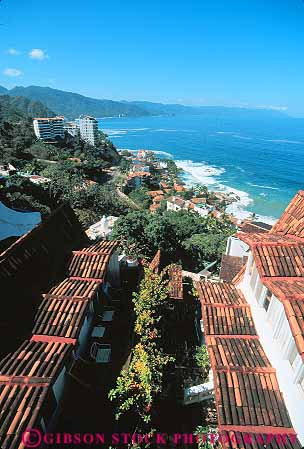 Stock Photo #12822: keywords -  buildings coast coastal country destination foreign home homes mexico puerto resort resorts roof roofs shore shoreline surf tile travel tropical vacation vacations vallarta vert