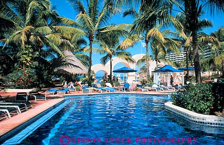 Stock Photo #12835: keywords -  blue clean coast coastal country de destination foreign horz hotel jolla la mexico mismaloya palm pool pools puerto resort resorts swim swimming travel tree tropical vacation vacations vallarta water