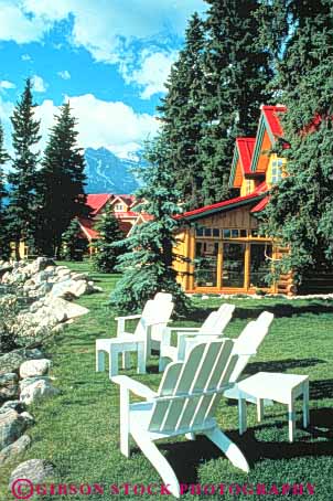 Stock Photo #3555: keywords -  alberta cabin canada chair cottage furniture hotel lake lawn louise mountain outdoor port relax resort romantic scenic summer travel vacation vert