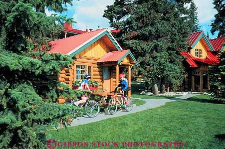 Stock Photo #12484: keywords -  alberta banff bicycle bicycles bicycling bike bikes cabin calm canada couple for horz hotel landscape man national natural park parks post prepares public quiet released ride riding scenery scenic serene solitude still together woman