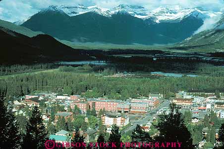 Stock Photo #12081: keywords -  aerial alberta banff canada destination elevated horz landscape landscapes mountain mountains rocky scenery scenic town towns travel view