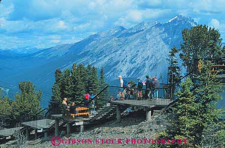 Stock Photo #12489: keywords -  alberta banff canada deck decks elevated hike hikers hiking horz mountain observation of people platform platforms point scenic sulphur tourist tourists view walk walking