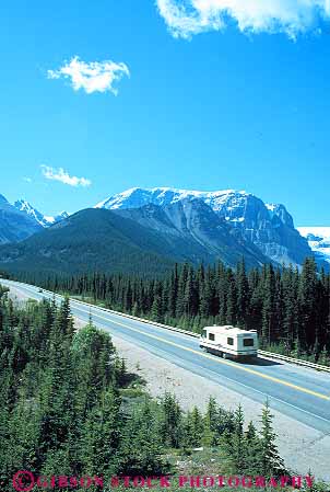 Stock Photo #12493: keywords -  alberta canada drive driving highway highways hwy icefields jasper landscape motorhome motorhomes mountain mountains national park recreational road roads rocky route rv rvs scenery scenic street streets tour touring travel traveler travelers traveling vacation vehicle vehicles vert
