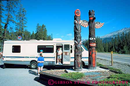 Stock Photo #12498: keywords - alberta camper canada horz jasper mobile mobility motorhome motorhomes mountain mountains national near park parked pole poles public recreational rocky rv rvs totem travel traveler traveling vehicle vehicles