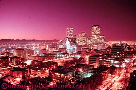 Stock Photo #7505: keywords -  america american architecture building buildings business center cities city cityscape cityscapes colorado dark denver downtown evening horz light lighting lights modern new night office skyline skylines urban usa