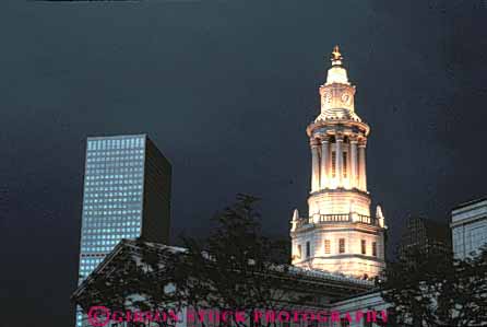 Stock Photo #11035: keywords -  center cities city colorado dark denver downtown dusk evening heritage horz illuminated lighting lights metropolitan night tower towers urban